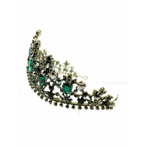 Green Black Rhinestone Bronze Tone Metal Tiara Crown Elegant Bridal Prom NEW - Picture 9 of 10